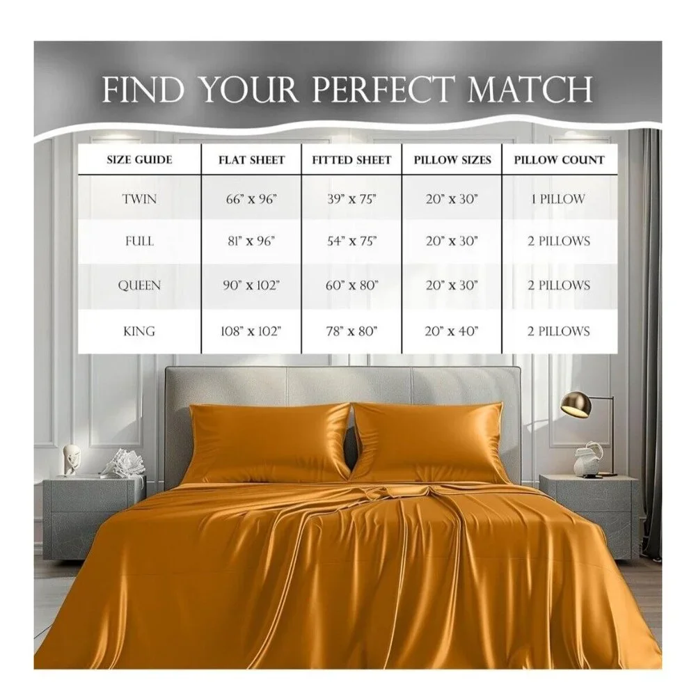 Decolure Satin Bed Sheet‎ Set Gold Full Size 15